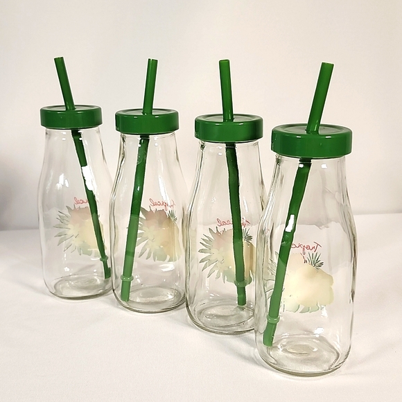 4 piece set of glass Milk bottles with carrying metal rack with handle - Picture 6 of 16
